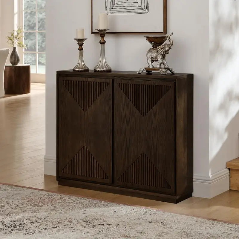 Mid-Century Modern V-Shape Storage Cabinet, Buffet with Storage, Narrow Side Cabinet for Living Room, Entryway, Hallway,