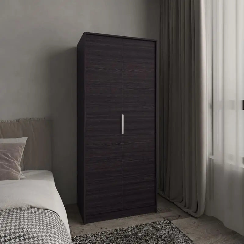 Freestanding Modern Wardrobe with Double Doors, Hanging Rod & Interior Shelves, Black Finish