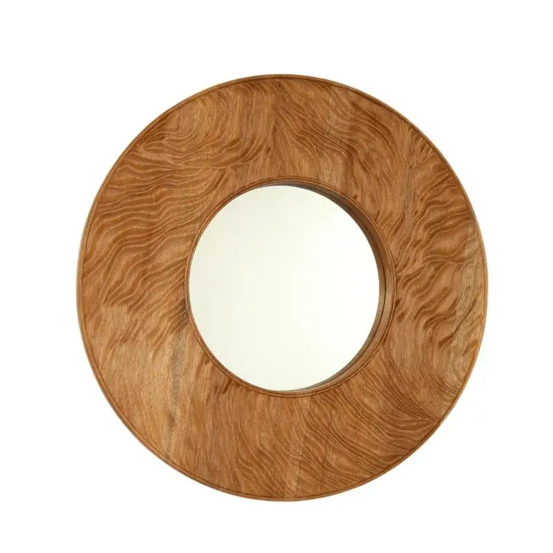 24" Round Wall-mounted Vintage Solid Rosewood Mirror for Bathroom, Bedroom, Living Room, Entryway - Decorative Circle Mirror